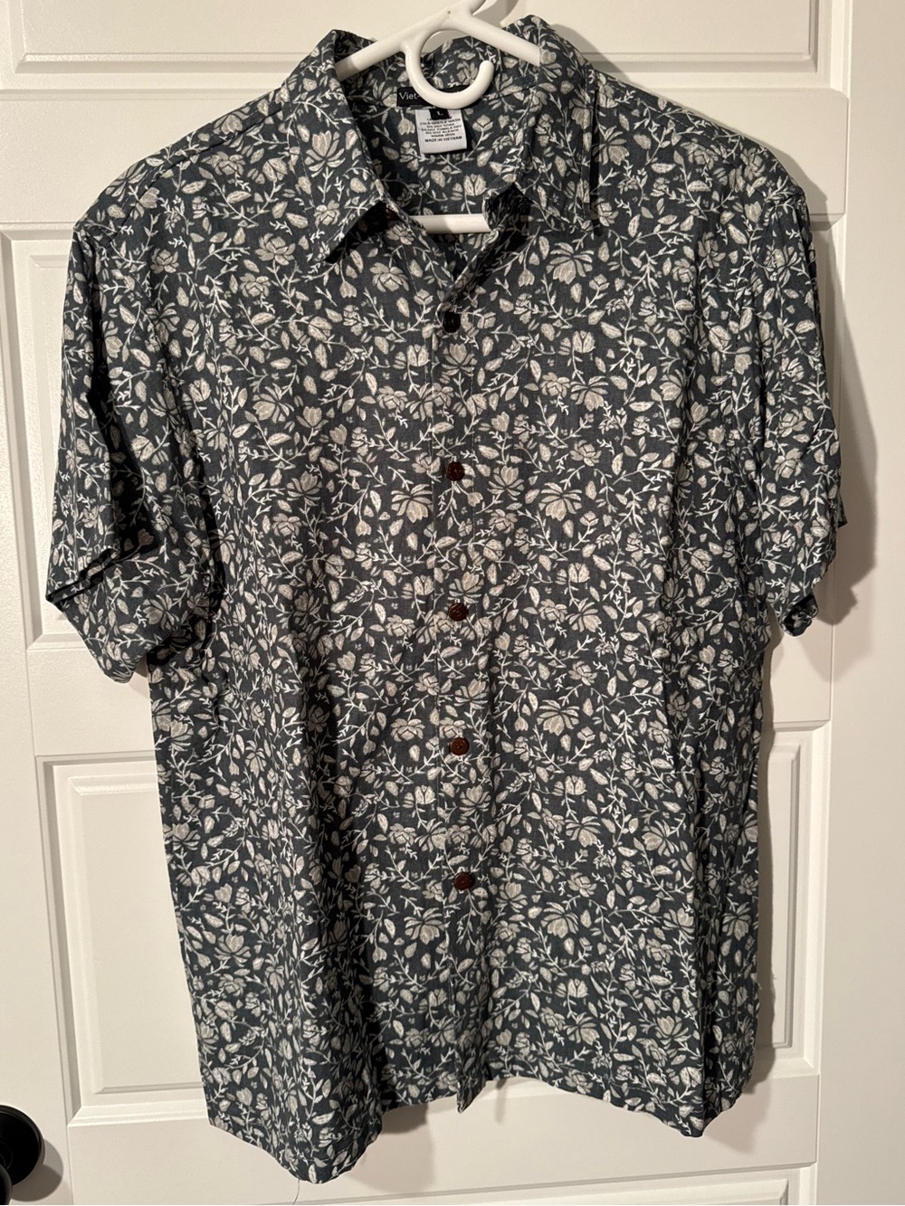 100% Linen Botanical Print Button-Down Shirt, Size Large - Vacation, Beach